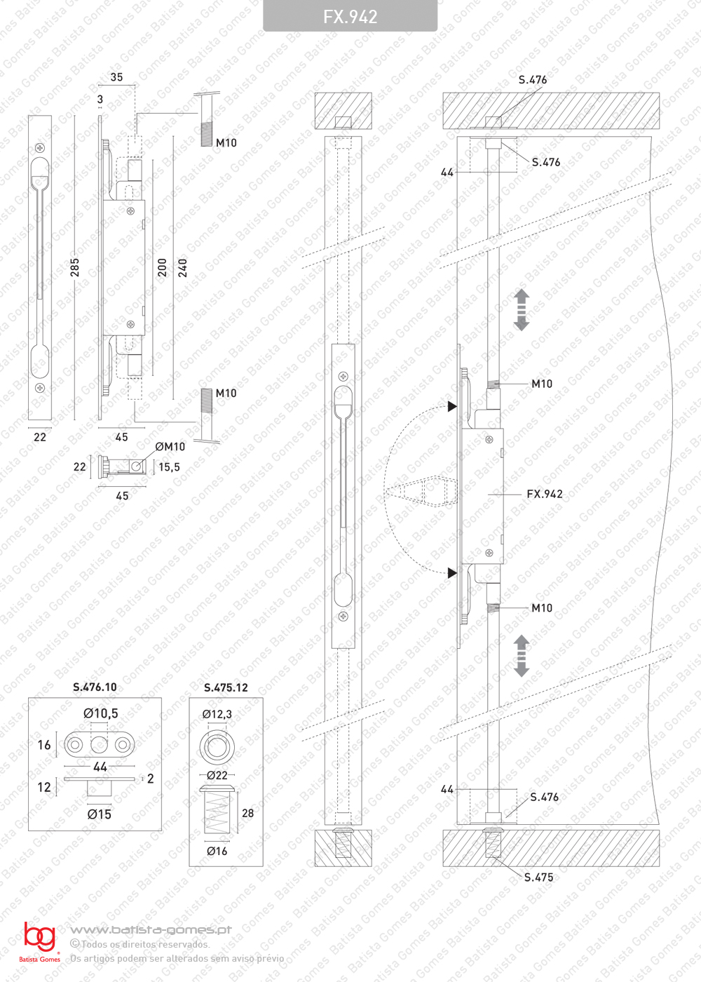 Fecho de embutir vertical - INOX 304